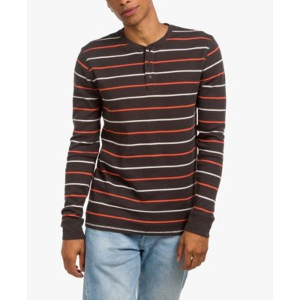 Junk Food Linn Long Sleeve Striped Thermal Henley T-Shirt Color Black‎ Size XL